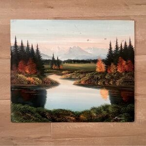 Original R. Schneider Signed Oil Painting, Lanscape River, 1950s-1980s, Unframed